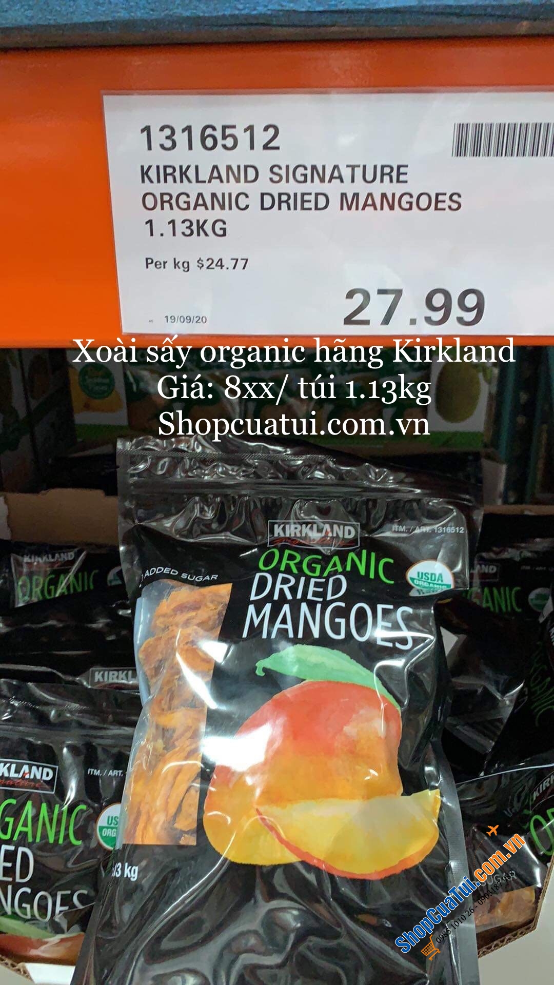 Mứt xoài sấy hữu cơ Kirkland Organic Dried Mangoes 1.13kg