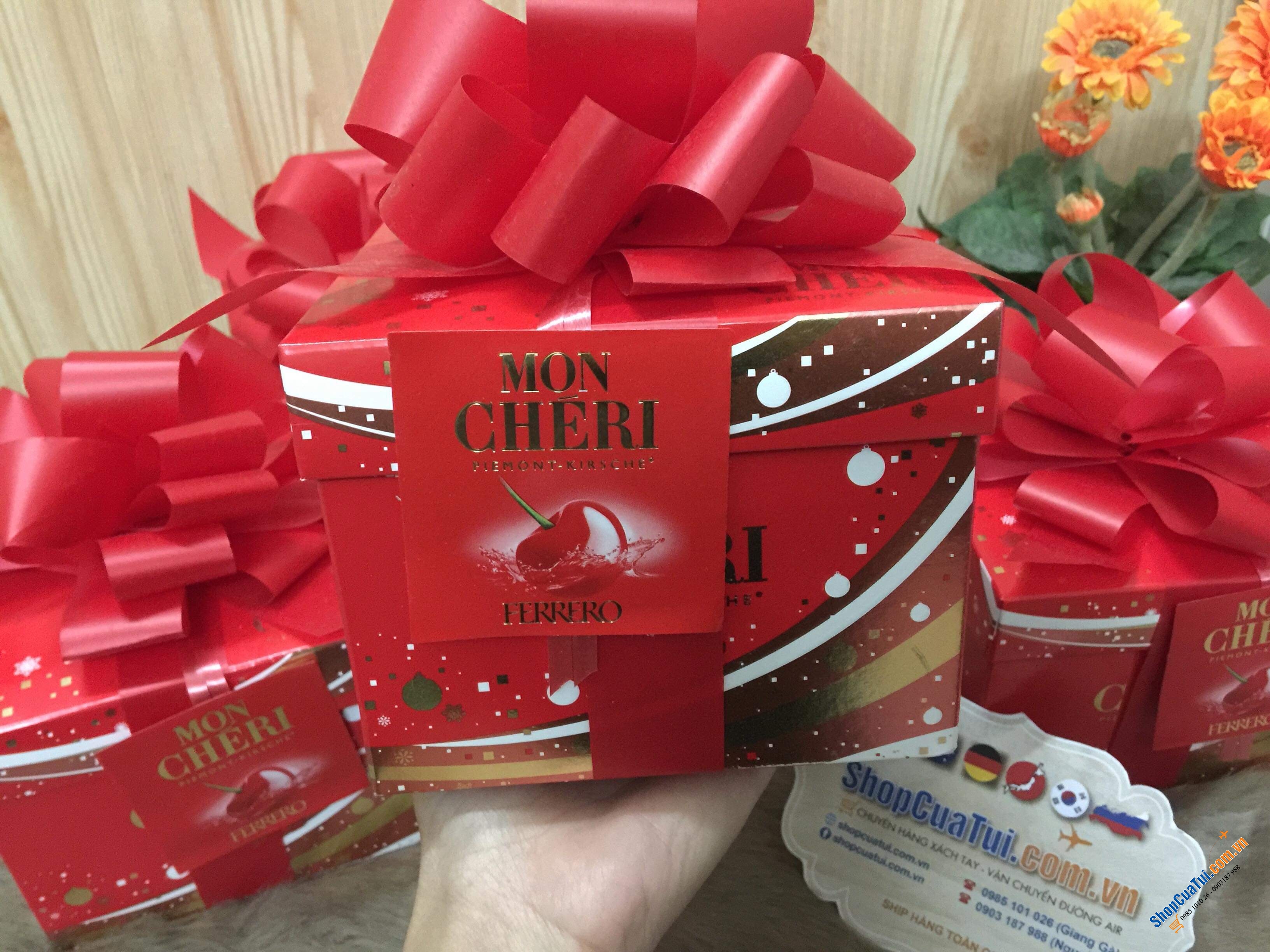 chocolate sô cô la  Hộp Mon Cheri anh đào - Mon Cheri đỏ nơ đỏ 283g