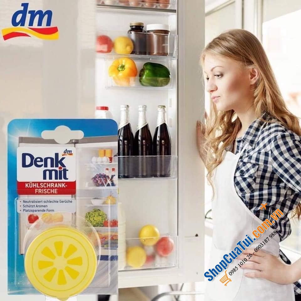 Hộp sáp để khử mùi tủ lạnh Denkmit của Đức, dạng sáp gel được thiết kế để khử các loại mùi hình thành trong tủ nhưng không làm ảnh hưởng đến hương vị của thức ăn