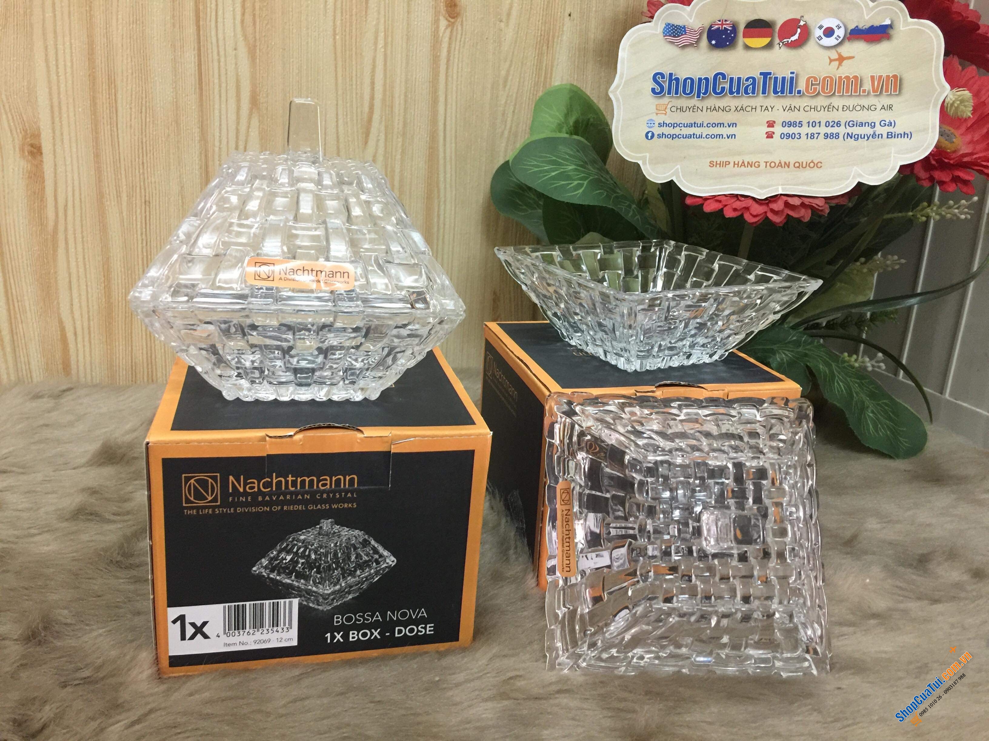 BÁT PHA LÊ NACHTMANN VUÔNG CÓ NẮP 12cmx12cm - Made in Germany - đựng mứt, ô mai, đồ ăn cực sang xịn