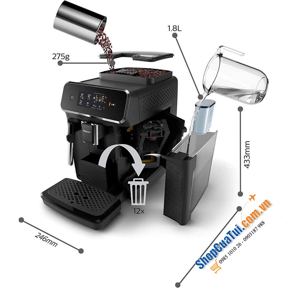 MÁY PHA CÀ PHÊ PHILIPS EP2221/40 - thưởng thức ba đặc sản cà phê thơm (espresso, cà phê, cappuccino) - dễ dàng hơn bao giờ hết