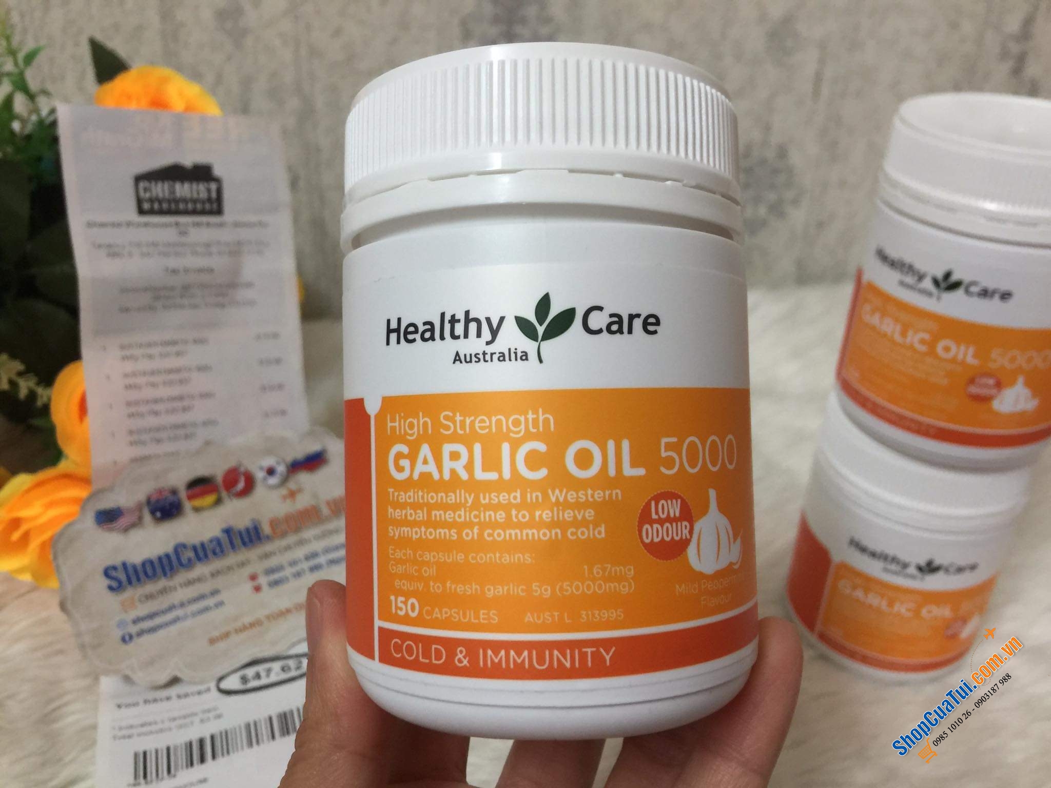 VIÊN UỐNG TINH DẦU TỎI Healthy Care High Strength Garlic Oil 5000mg lọ 150 viên. (mẫu mới 2020)