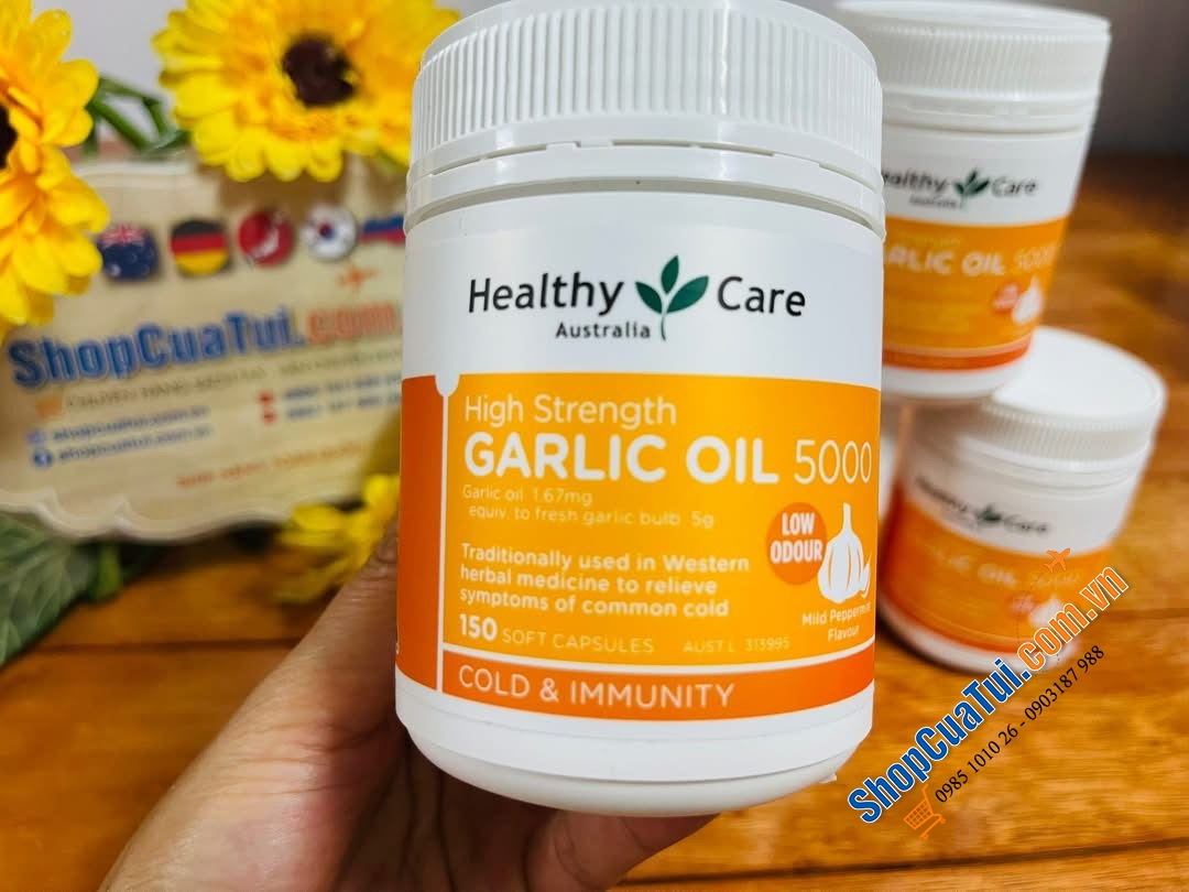 VIÊN UỐNG TINH DẦU TỎI Healthy Care High Strength Garlic Oil 5000mg lọ 150 viên. (mẫu mới nhất)