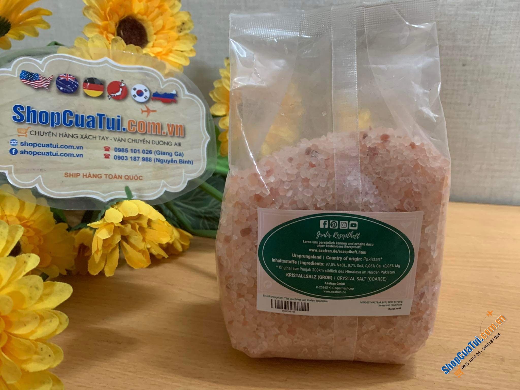 MUỐI HỒNG AZAFRAN ROSA KRISTALK SALZ túi 1kg - MUỐI HỒNG HIMALAYA TÚI 1KG LOẠI HỘT CHƯA XAY hoặc ĐÃ XAY