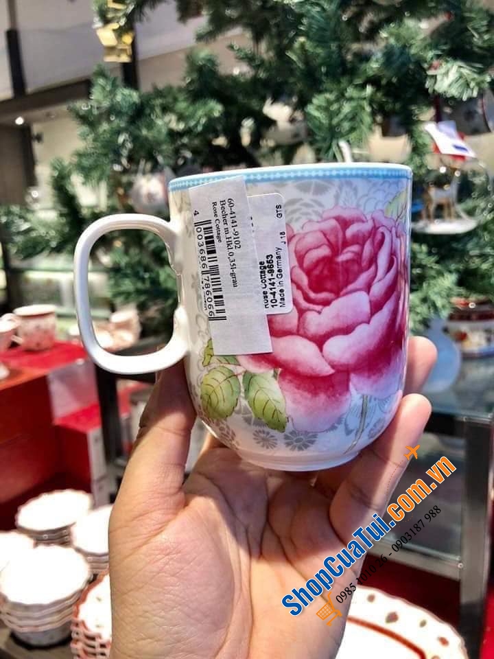 Cốc uống trà, uống nước Villeyroy Bosch họa tiết bông hoa hồng xanh - MADE IN GERMANY