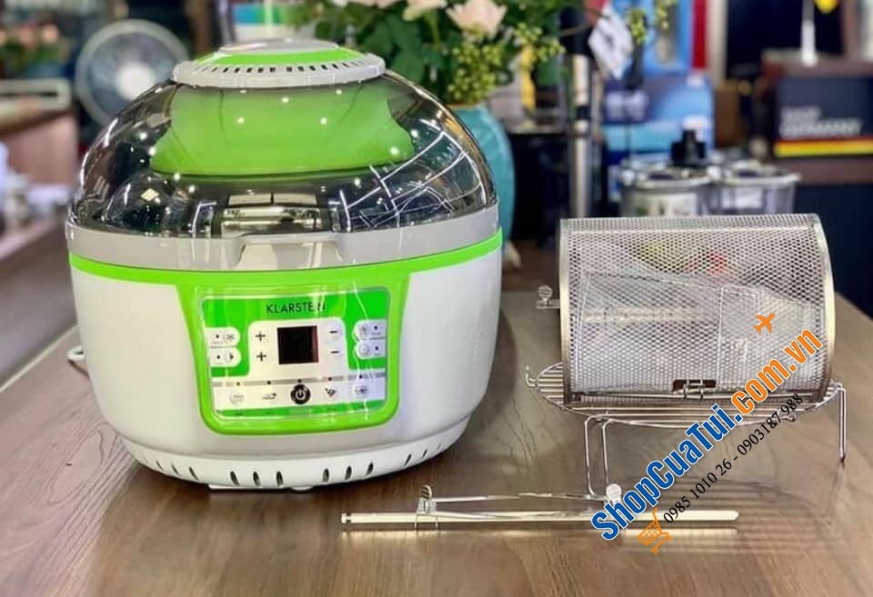 NỒI CHIÊN NƯỚNG KHÔNG DẦU THẦN THÁNH KLARSTEIN TURBO 9 LÍT ĐỜI MỚI NHẤT CHIÊN NƯỚNG GÀ, NGAN NGUYÊN CON LỚN - MÀU XANH