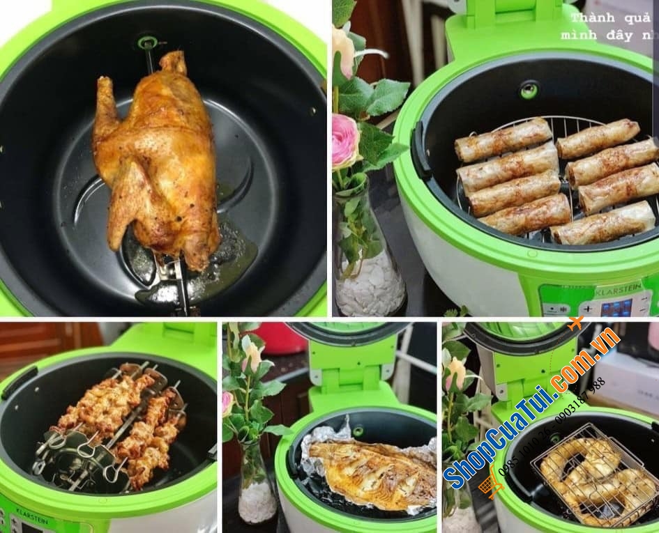 NỒI CHIÊN NƯỚNG KHÔNG DẦU THẦN THÁNH KLARSTEIN TURBO 9 LÍT ĐỜI MỚI NHẤT CHIÊN NƯỚNG GÀ, NGAN NGUYÊN CON LỚN - MÀU XANH