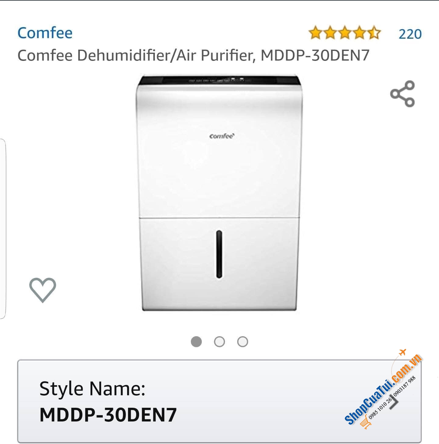 MÁY HÚT ẨM COMFEE MDDP30 DEN7 CÔNG SUẤT HÚT 30L/ 24h - phù hợp cho phòng đến 73 m2