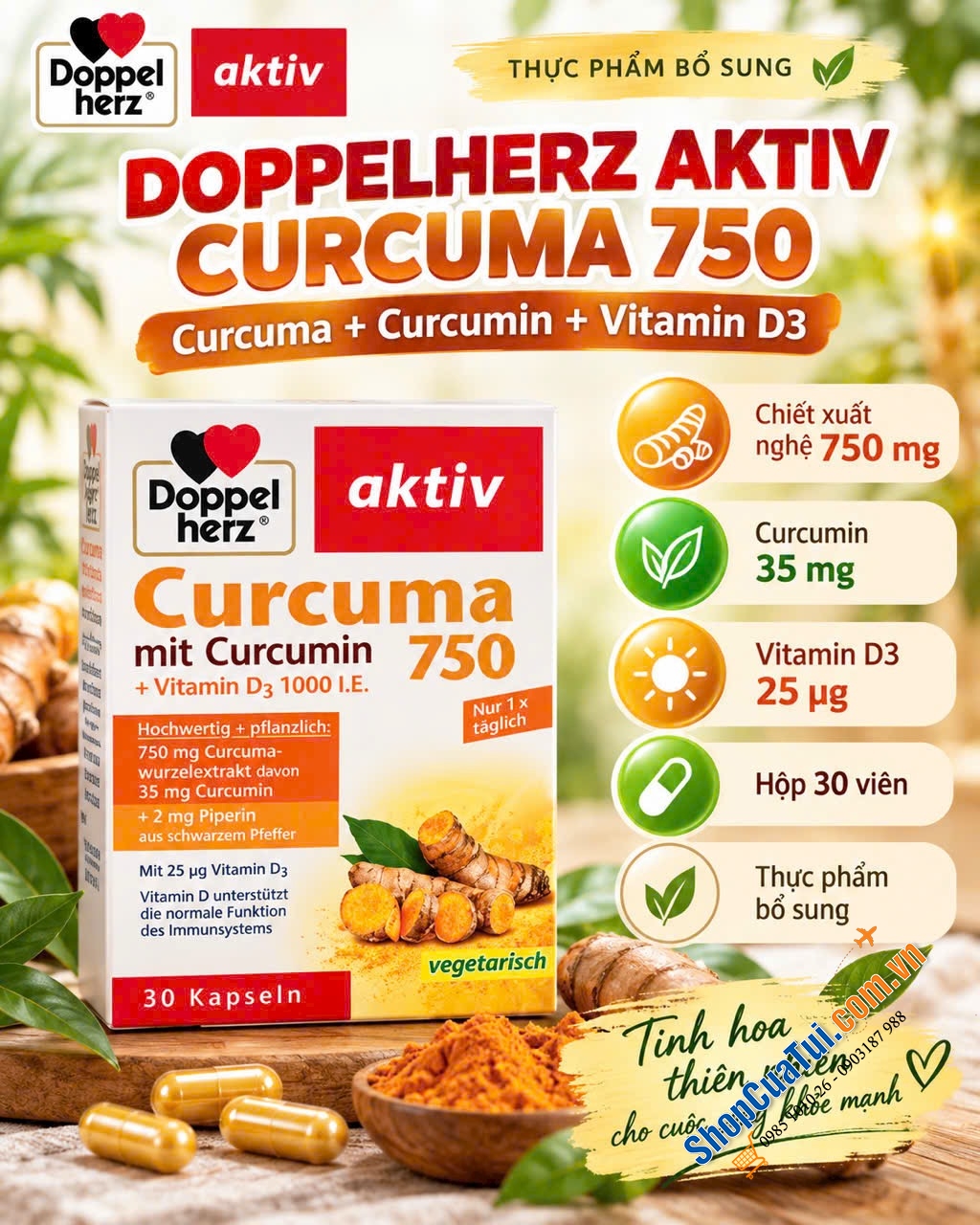 VIÊN BỔ SUNG TINH CHẤT NGHỆ Doppelherz Curcuma 750mg.