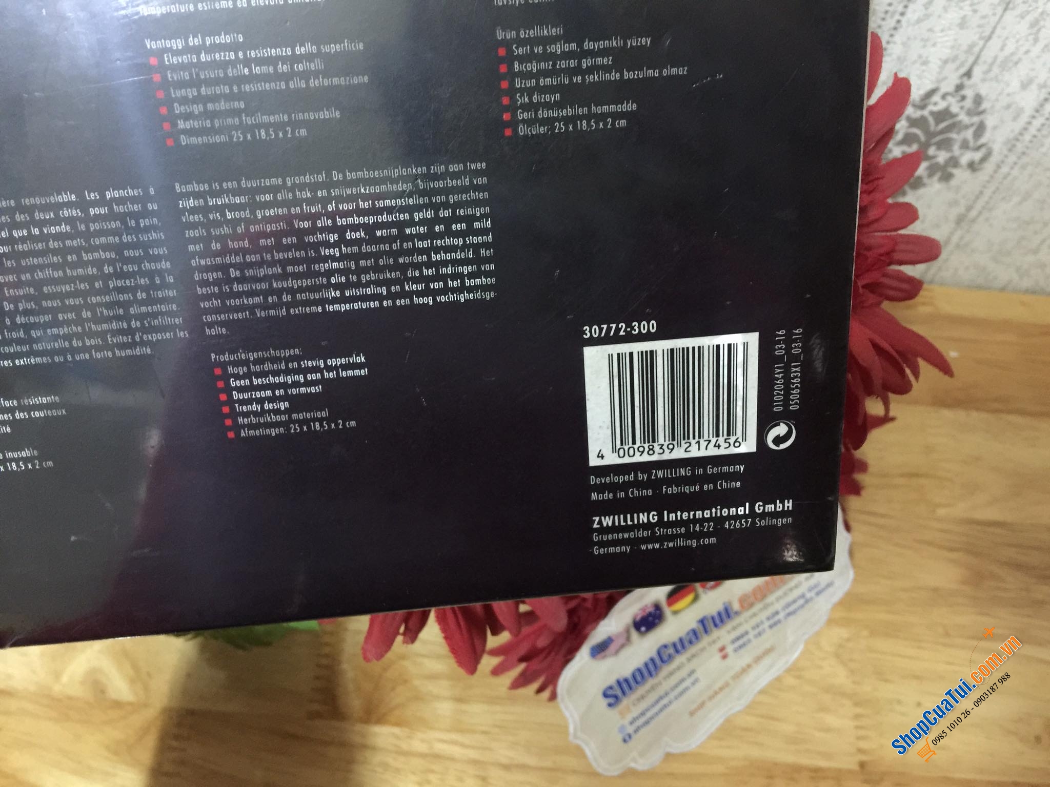 THỚT TRE ZWILLING TWIN CHẶT THÁI SZ NHỎ 25 x 18,5 CM