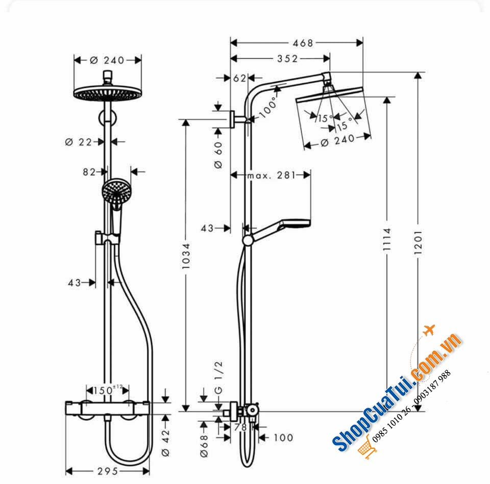 Set sen hansgrohe S240 - made in Germany - 2 in 1 (không có trục xả)
