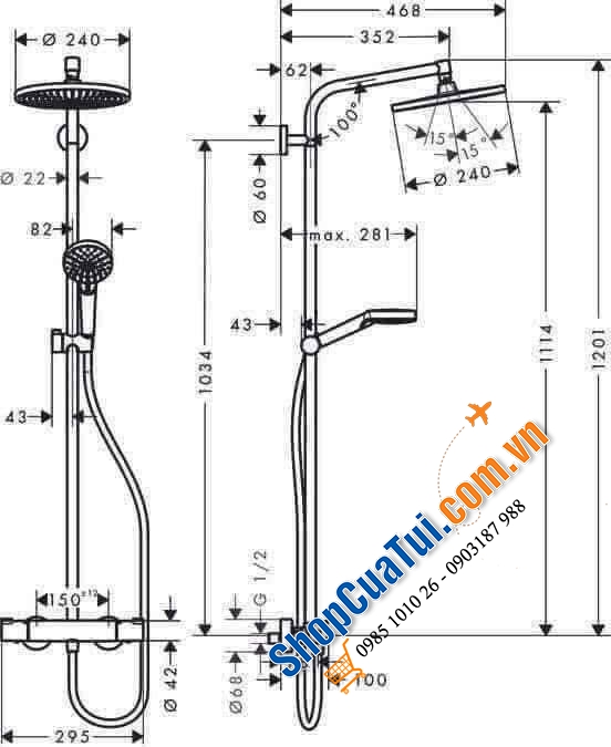 Set sen hansgrohe S240 - made in Germany - 2 in 1 (không có trục xả)