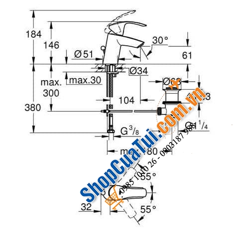 Vòi chậu rửa mặt Grohe Eurosmart dòng đẹp và siêu chắc chắn (Mã 33265002)
