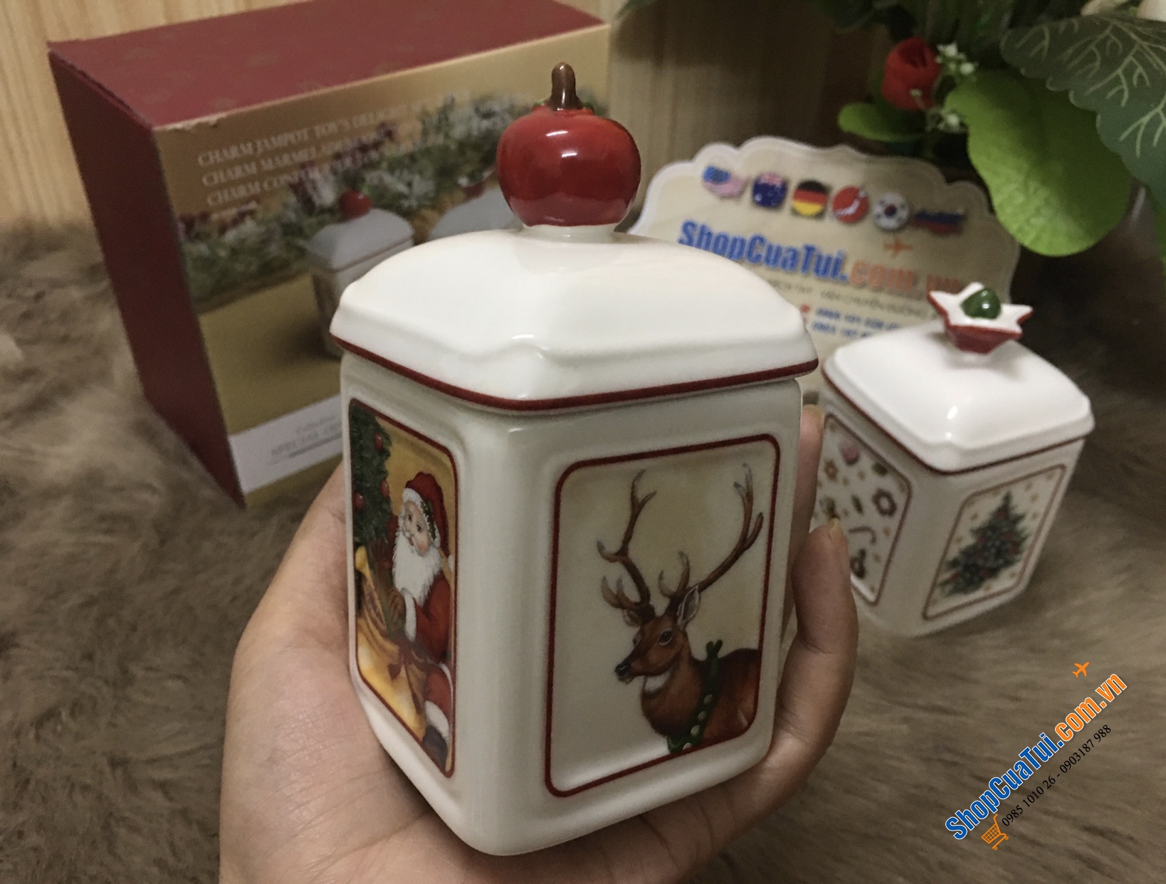 CẶP HŨ ĐỰNG GIA VỊ, HẠT NÊM, ỚT TRƯNG, ĐƯỜNG VILLEROY BOCH HÌNH NOEL - MADE IN GERMANY