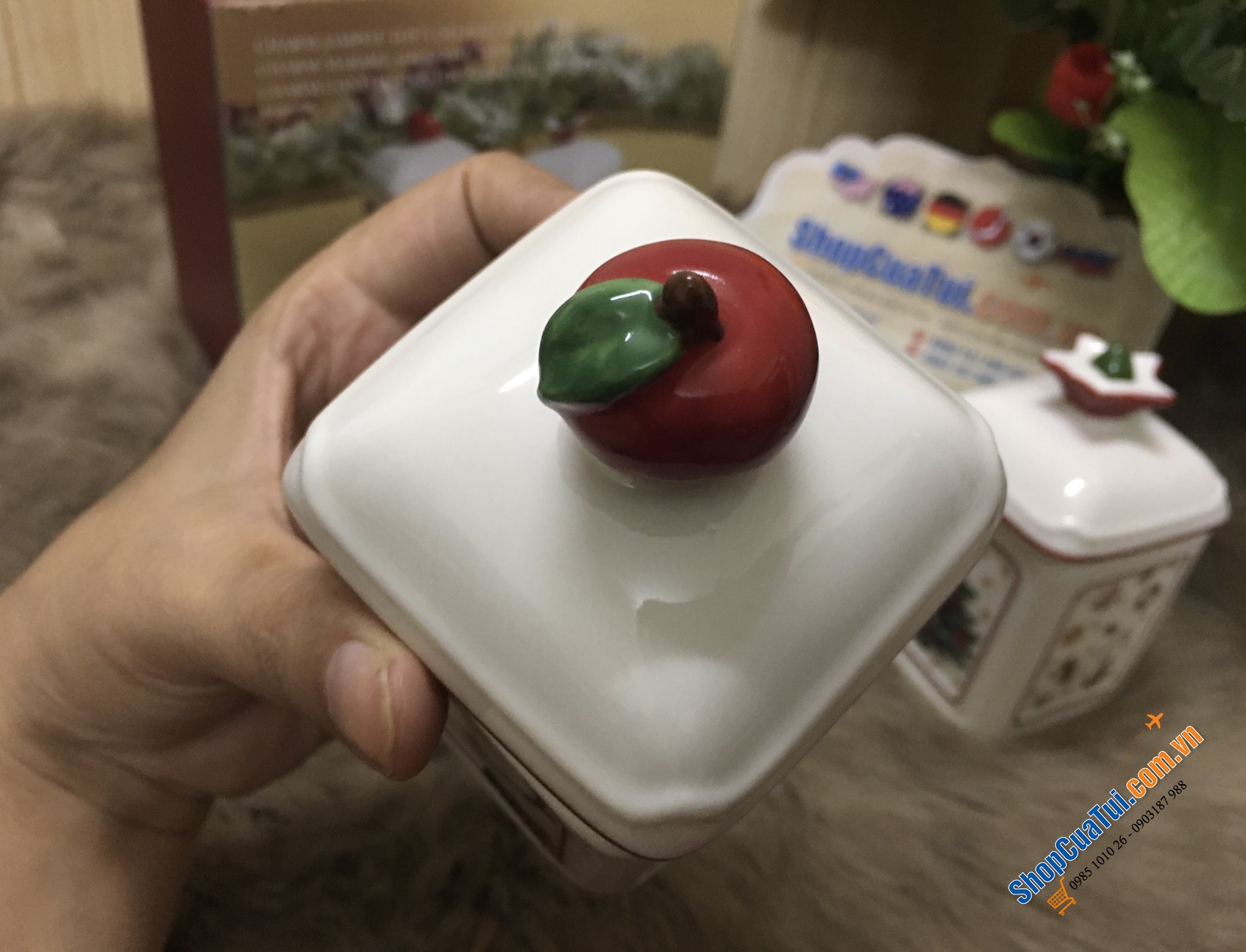 CẶP HŨ ĐỰNG GIA VỊ, HẠT NÊM, ỚT TRƯNG, ĐƯỜNG VILLEROY BOCH HÌNH NOEL - MADE IN GERMANY