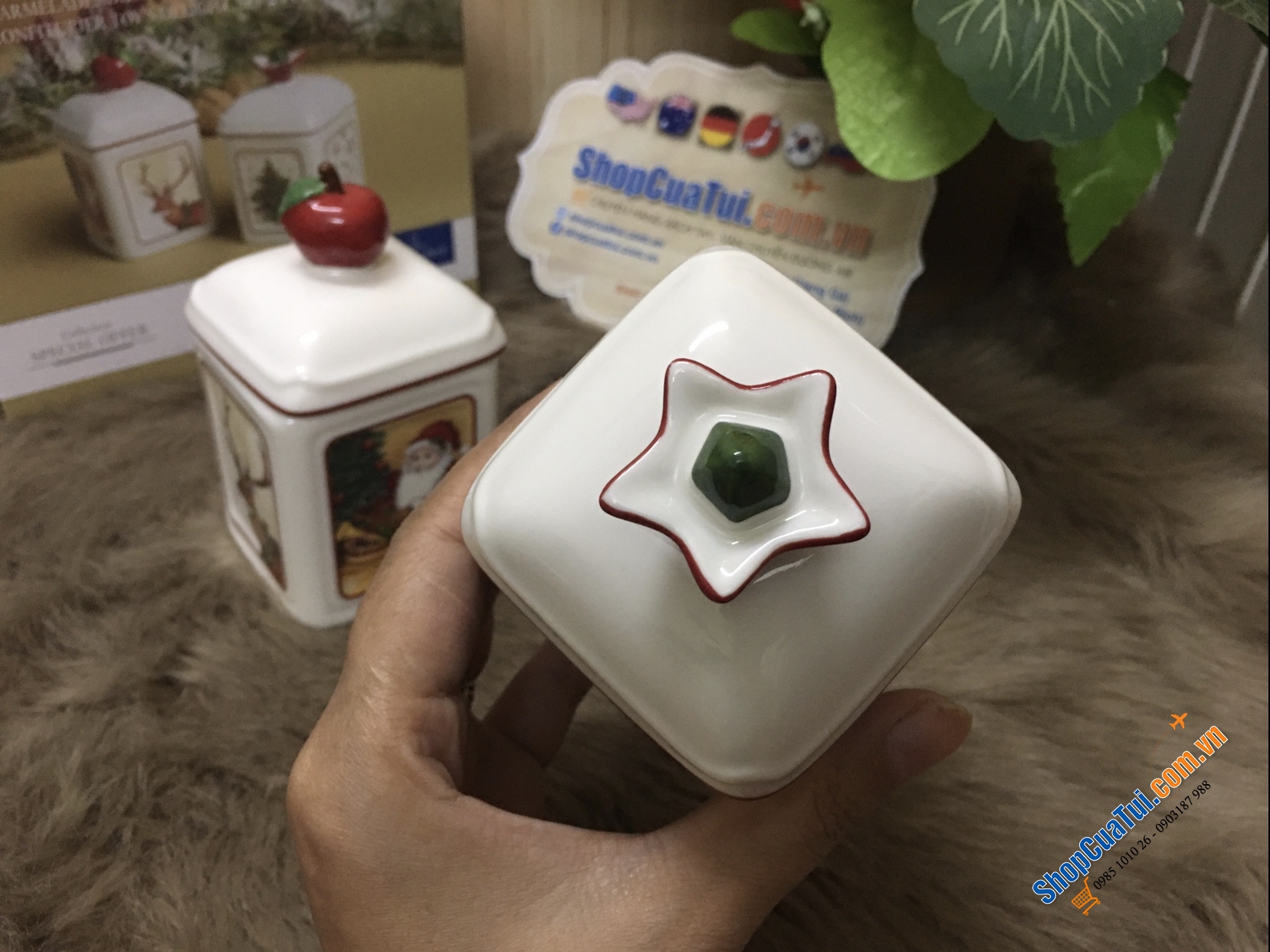 CẶP HŨ ĐỰNG GIA VỊ, HẠT NÊM, ỚT TRƯNG, ĐƯỜNG VILLEROY BOCH HÌNH NOEL - MADE IN GERMANY