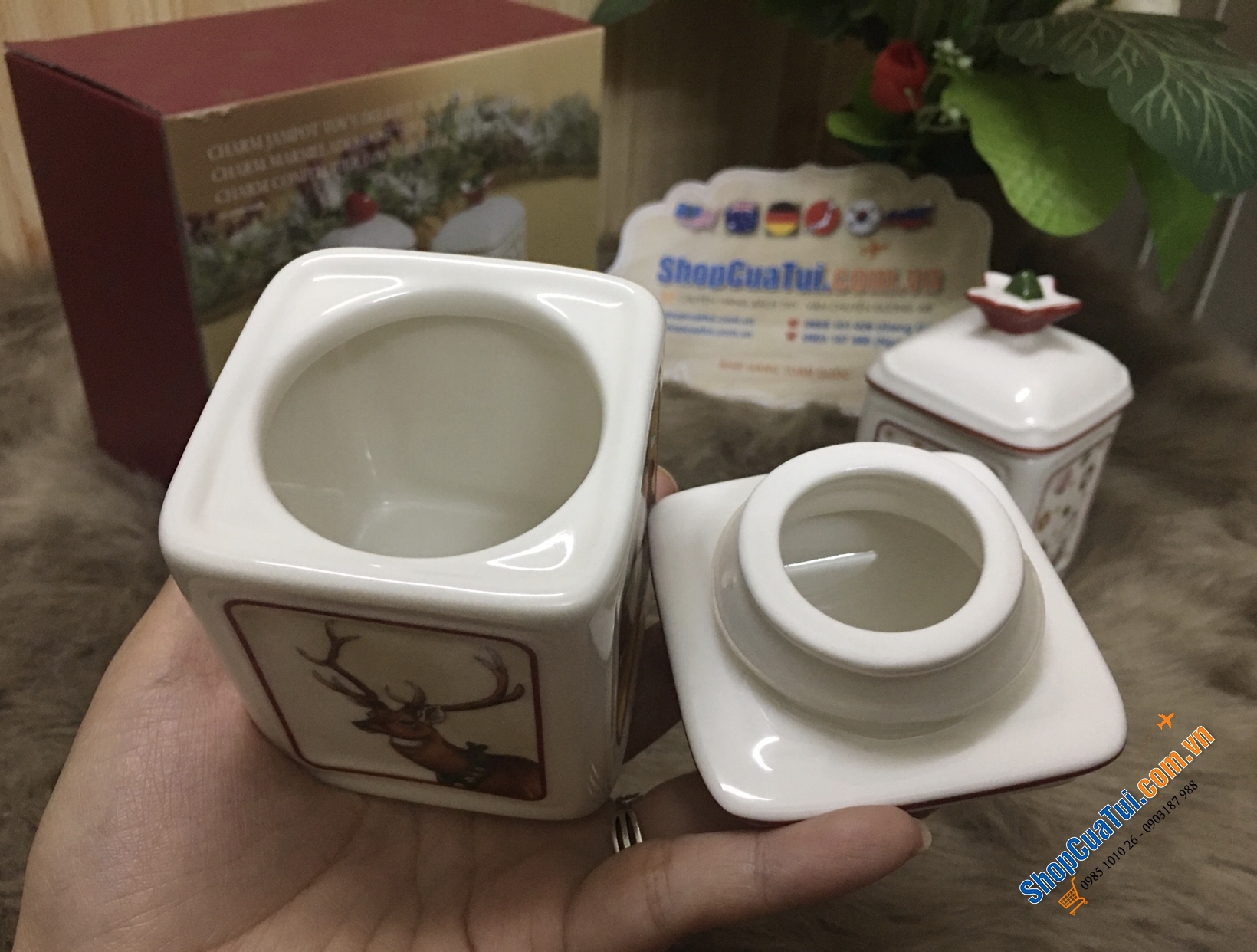 CẶP HŨ ĐỰNG GIA VỊ, HẠT NÊM, ỚT TRƯNG, ĐƯỜNG VILLEROY BOCH HÌNH NOEL - MADE IN GERMANY