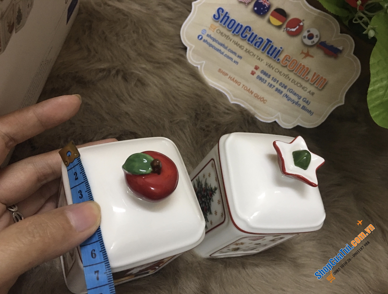 CẶP HŨ ĐỰNG GIA VỊ, HẠT NÊM, ỚT TRƯNG, ĐƯỜNG VILLEROY BOCH HÌNH NOEL - MADE IN GERMANY