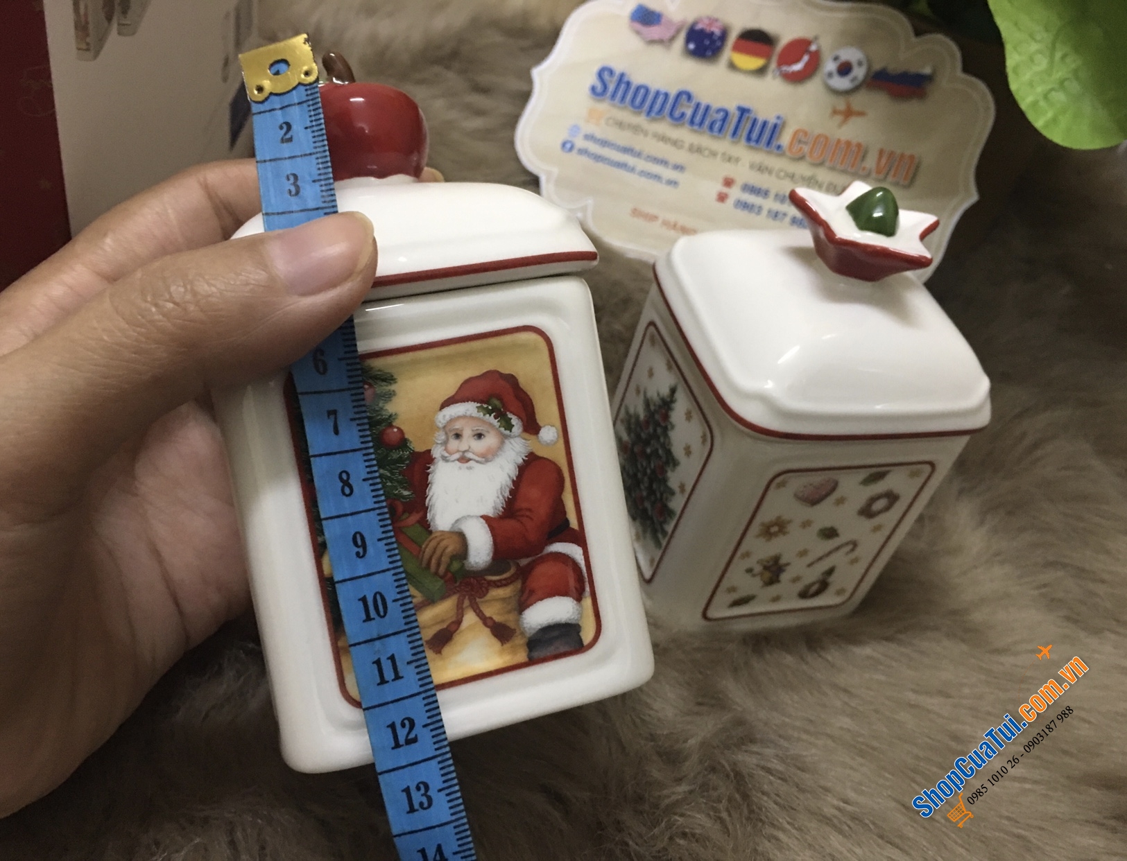 CẶP HŨ ĐỰNG GIA VỊ, HẠT NÊM, ỚT TRƯNG, ĐƯỜNG VILLEROY BOCH HÌNH NOEL - MADE IN GERMANY