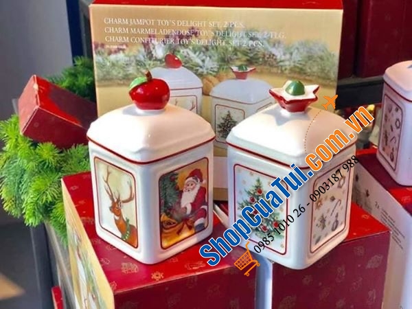 CẶP HŨ ĐỰNG GIA VỊ, HẠT NÊM, ỚT TRƯNG, ĐƯỜNG VILLEROY BOCH HÌNH NOEL - MADE IN GERMANY