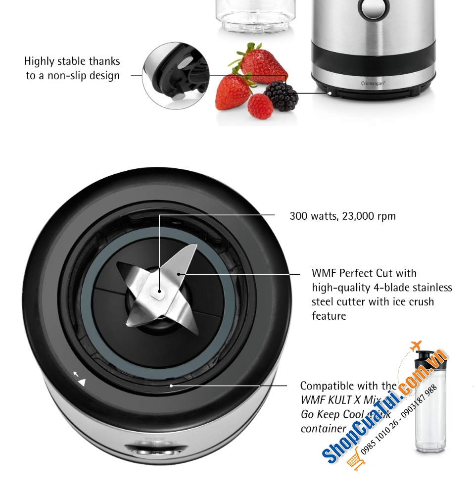 MÁY XAY SINH TỐ WMF KÜCHENminis Smoothie-to-go 2 bình đựng - Máy xay WMF mix and go PHIÊN BẢN MỚI XỊN NHẤT - NÚT BẤM INOX TRÒN (loại cũ nút nhựa) làm sinh tố và xay được nhiều thứ
