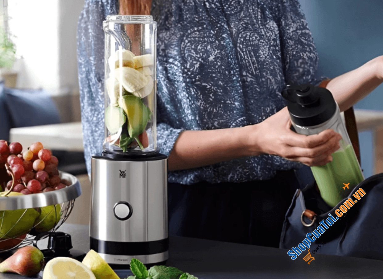 MÁY XAY SINH TỐ WMF KÜCHENminis Smoothie-to-go 2 bình đựng - Máy xay WMF mix and go PHIÊN BẢN MỚI XỊN NHẤT - NÚT BẤM INOX TRÒN (loại cũ nút nhựa) làm sinh tố và xay được nhiều thứ
