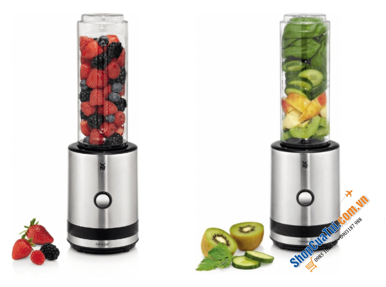 MÁY XAY SINH TỐ WMF KÜCHENminis Smoothie-to-go 2 bình đựng - Máy xay WMF mix and go PHIÊN BẢN MỚI XỊN NHẤT - NÚT BẤM INOX TRÒN (loại cũ nút nhựa) làm sinh tố và xay được nhiều thứ
