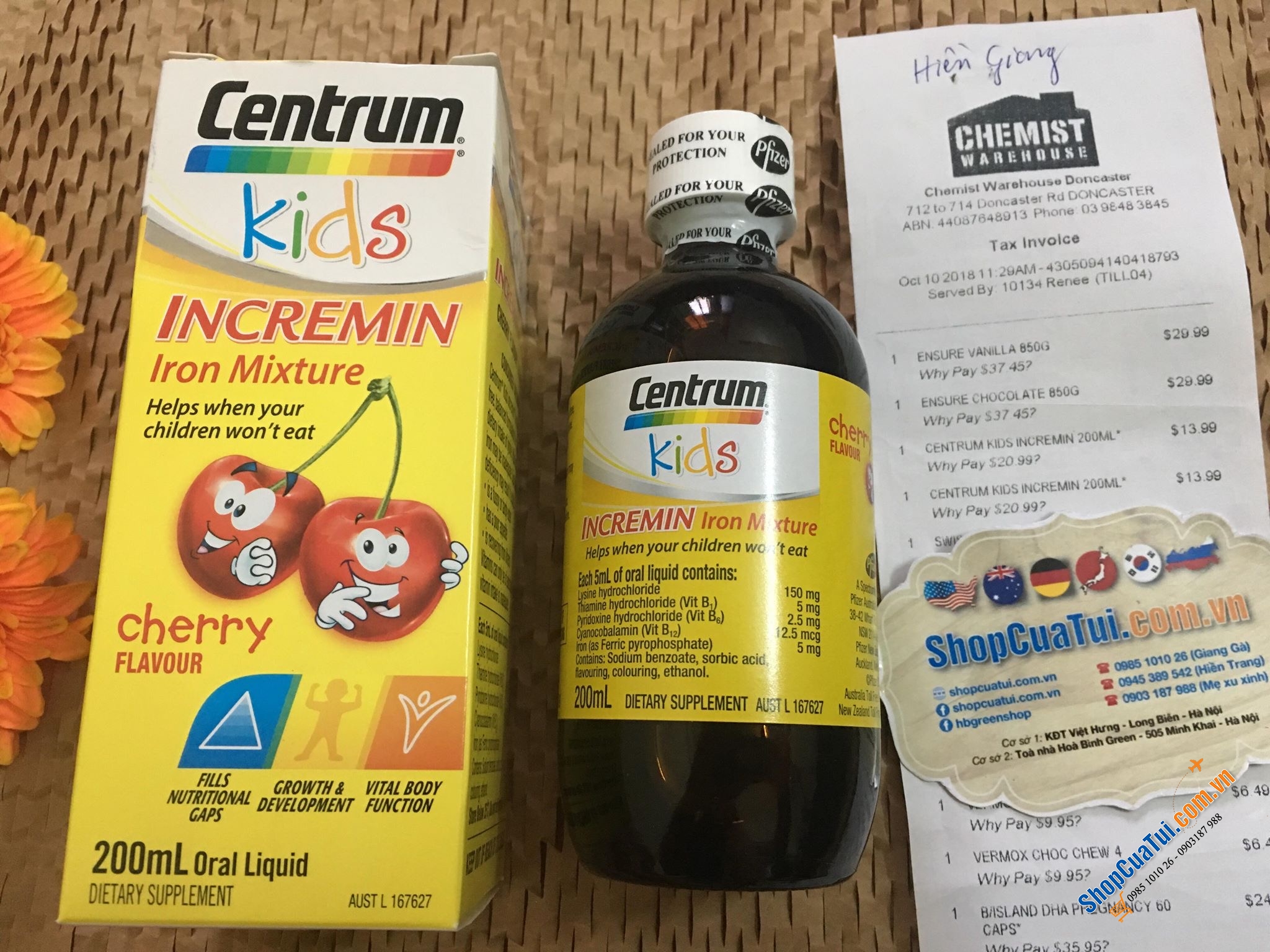 Siro Centrum Kids Incremin Iron Mixture 200ml của Úc dành cho trẻ biếng ăn, thấp còi, cần bổ sung vitamin