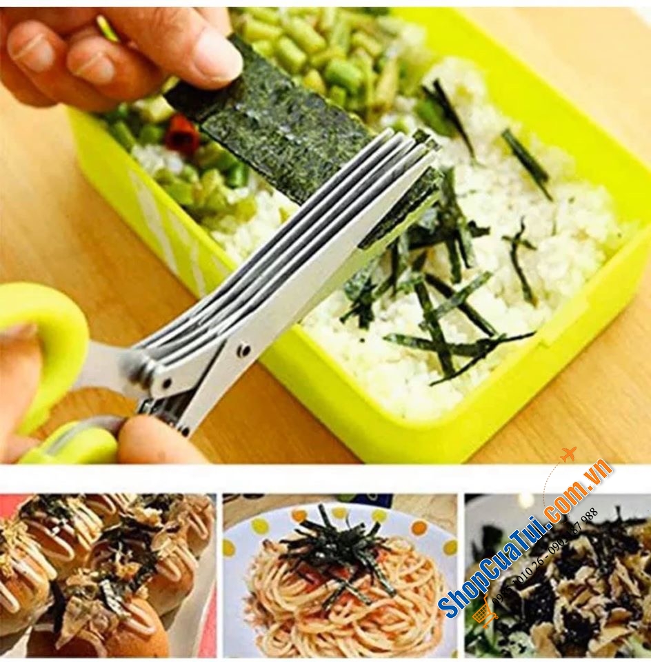 Kéo cắt vụn rau thơm, hành Ernesto 5 lưỡi dùng để cắt nhỏ hành, các loại rau thơm, gia vị khi nấu ăn.