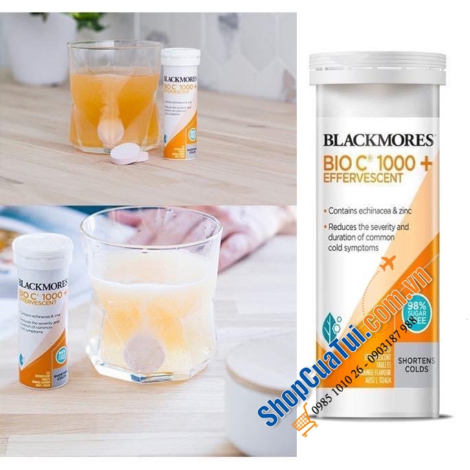 Viên sủi bổ sung vitamin C và kẽm Blackmore Vitamin C 1000 Echinacea + Zinc Effervescent 10 viên