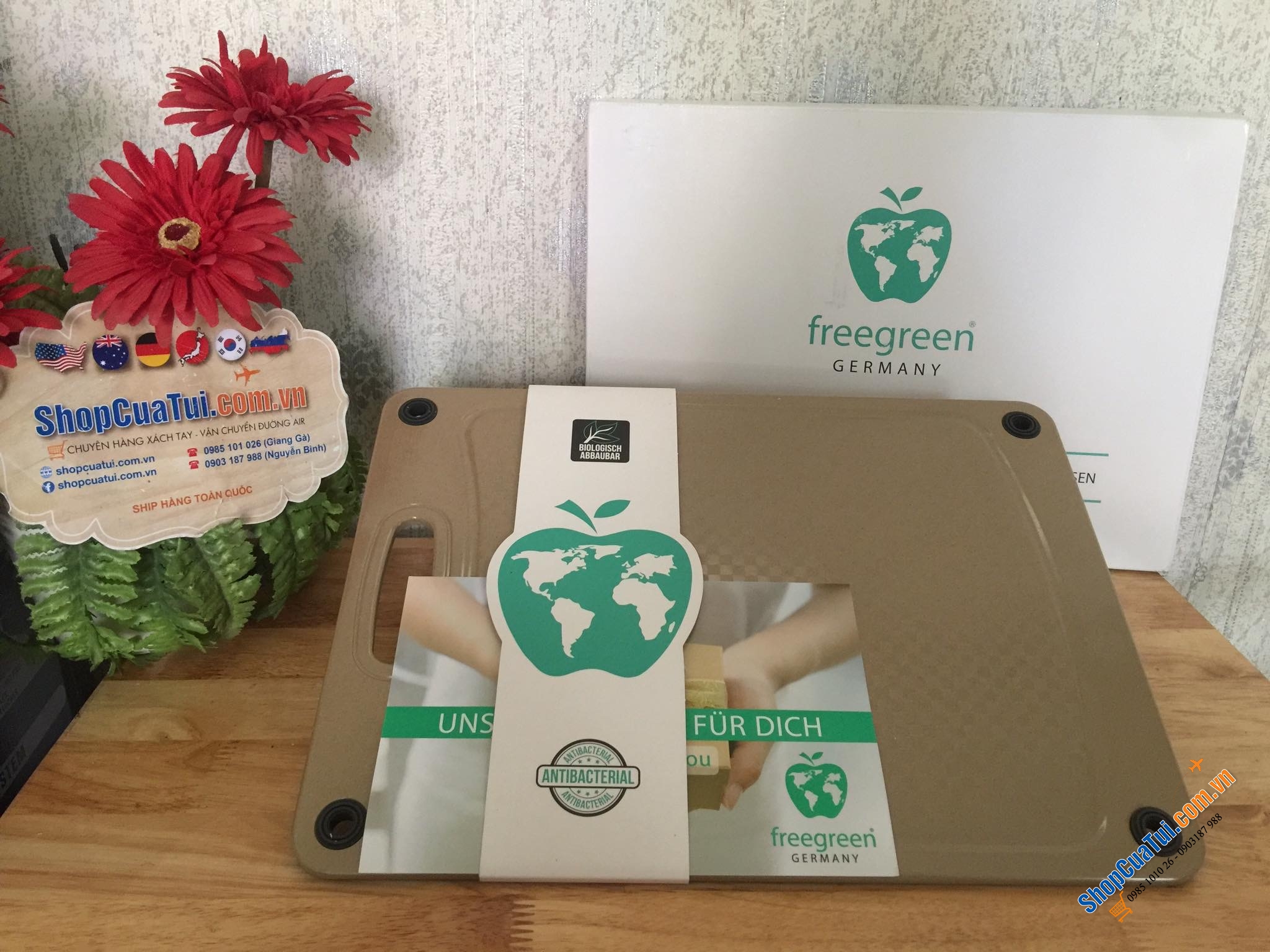 Thớt kháng khuẩn Freegreen® - Germany. - Thớt vỏ trấu - thớt sinh học 100% kháng khuẩn - 100% từ các nguyên liệu tự nhiên