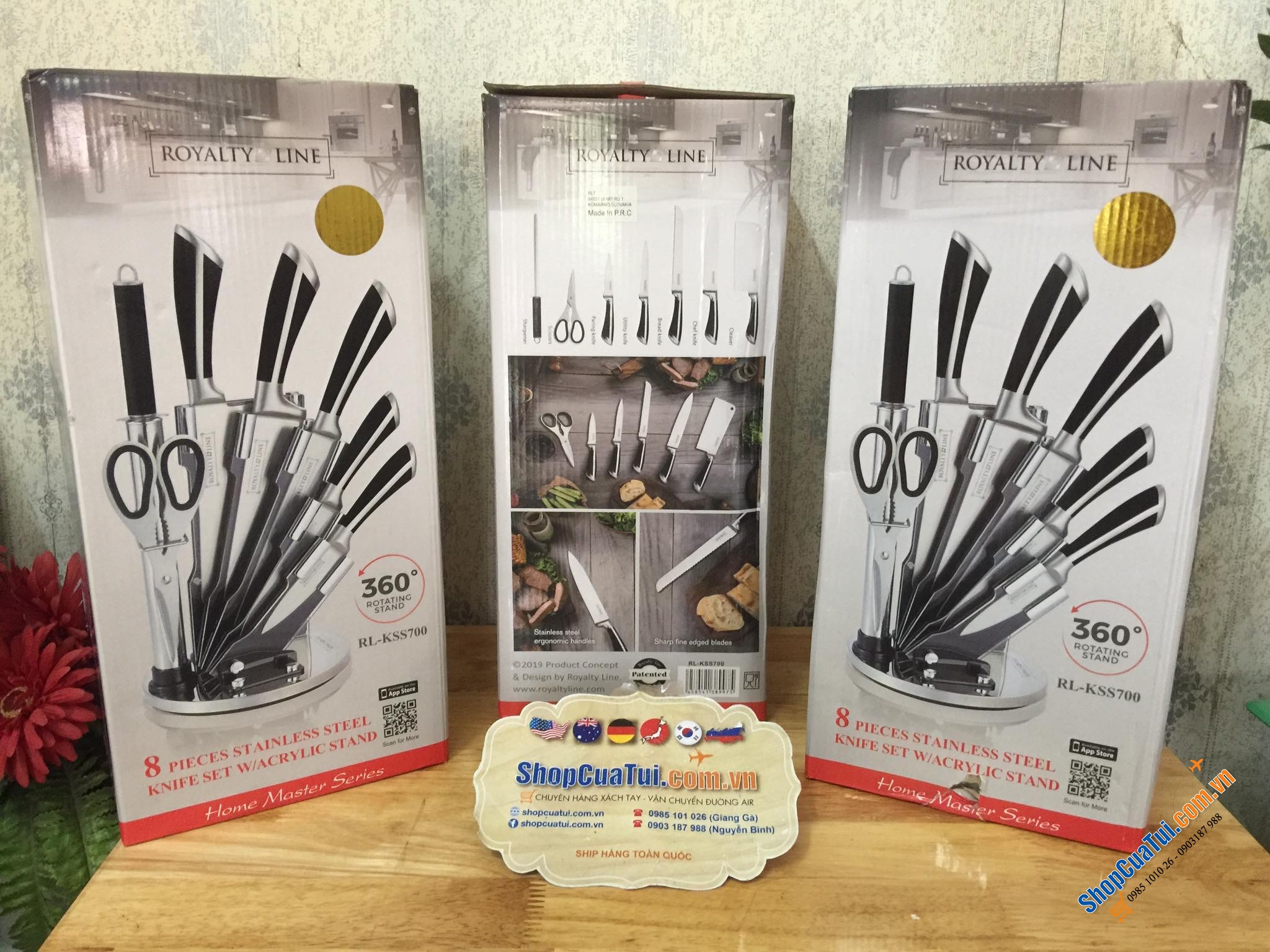 BỘ DAO ROYALTY LINE THƯƠNG HIỆU NỔI TIẾNG THUỴ SĨ, THÉP NGUYÊN KHỐI - 8 MÓN