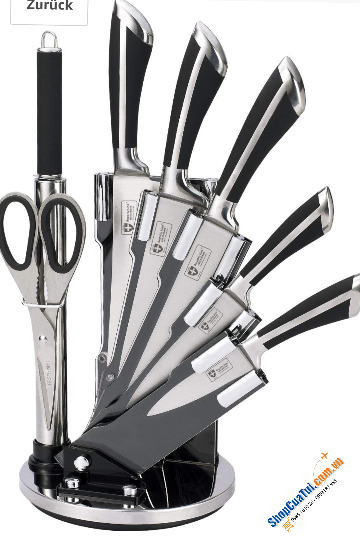 BỘ DAO ROYALTY LINE THƯƠNG HIỆU NỔI TIẾNG THUỴ SĨ, THÉP NGUYÊN KHỐI - 8 MÓN