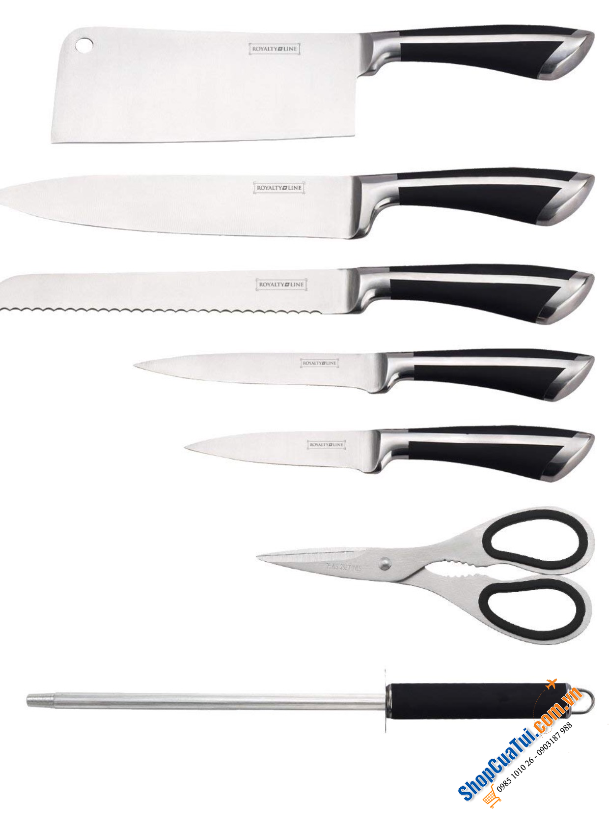 BỘ DAO ROYALTY LINE THƯƠNG HIỆU NỔI TIẾNG THUỴ SĨ, THÉP NGUYÊN KHỐI - 8 MÓN