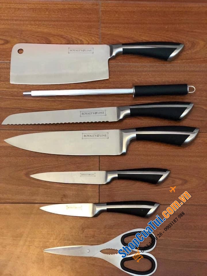BỘ DAO ROYALTY LINE THƯƠNG HIỆU NỔI TIẾNG THUỴ SĨ, THÉP NGUYÊN KHỐI - 8 MÓN