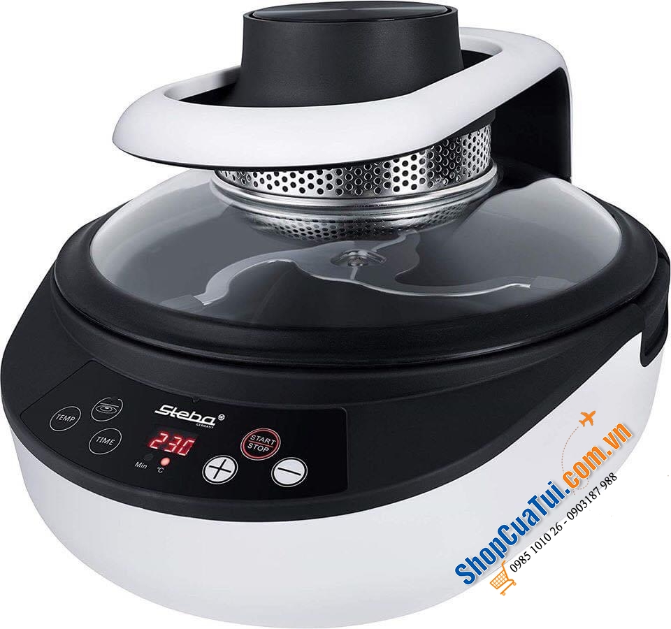 NỒI CHIÊN KHÔNG DẦU - NỒI LẨU ĐA NĂNG STEBA HF2050 4,5L (cải tiến vượt trội vừa chiên thức ăn nguyên miếng lớn hoặc chiên quay đảo trục giống nồi Tefal, trục đảo tháo rời được)