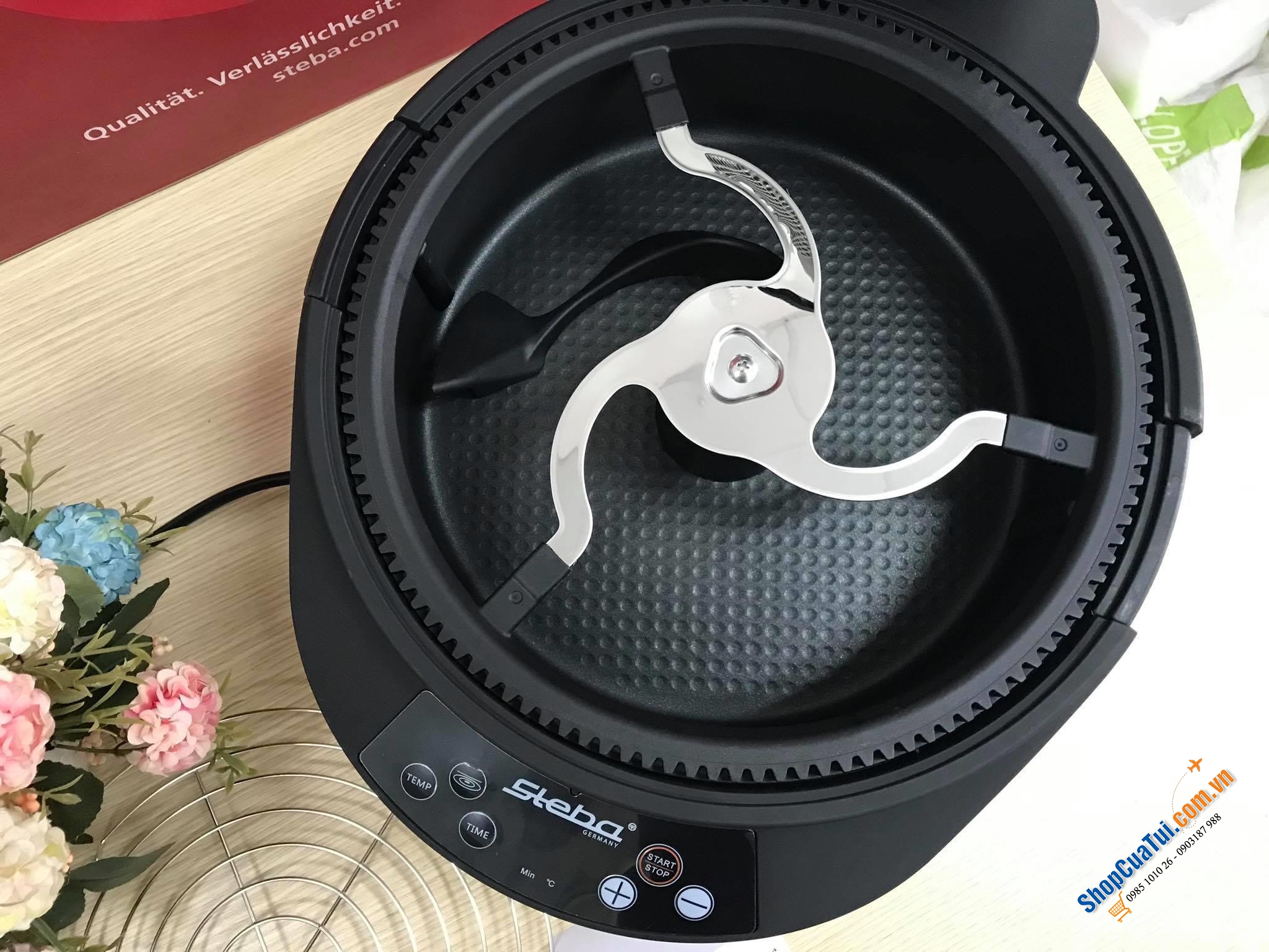 NỒI CHIÊN KHÔNG DẦU - NỒI LẨU ĐA NĂNG STEBA HF2050 4,5L (cải tiến vượt trội vừa chiên thức ăn nguyên miếng lớn hoặc chiên quay đảo trục giống nồi Tefal, trục đảo tháo rời được)
