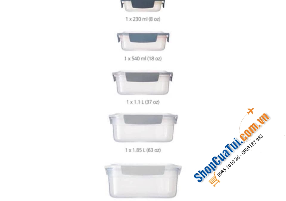 Hộp đựng cơm, Set 5 hộp đựng thực phẩm CAO CẤP Joseph Joseph màu ghi