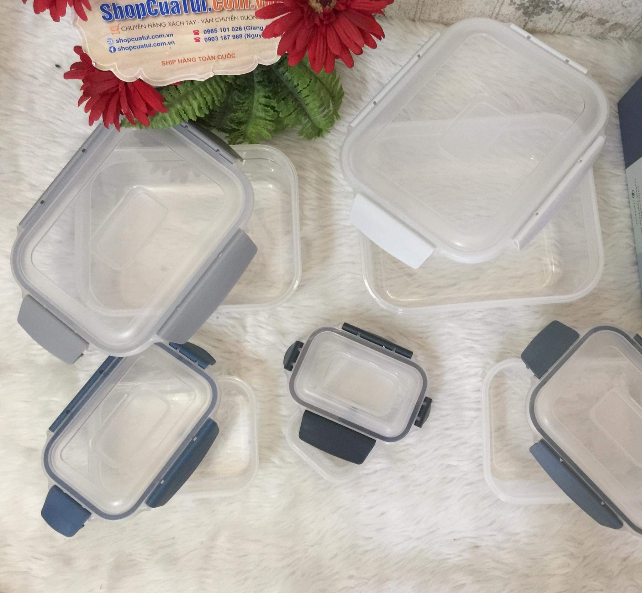Hộp đựng cơm, Set 5 hộp đựng thực phẩm CAO CẤP Joseph Joseph màu ghi