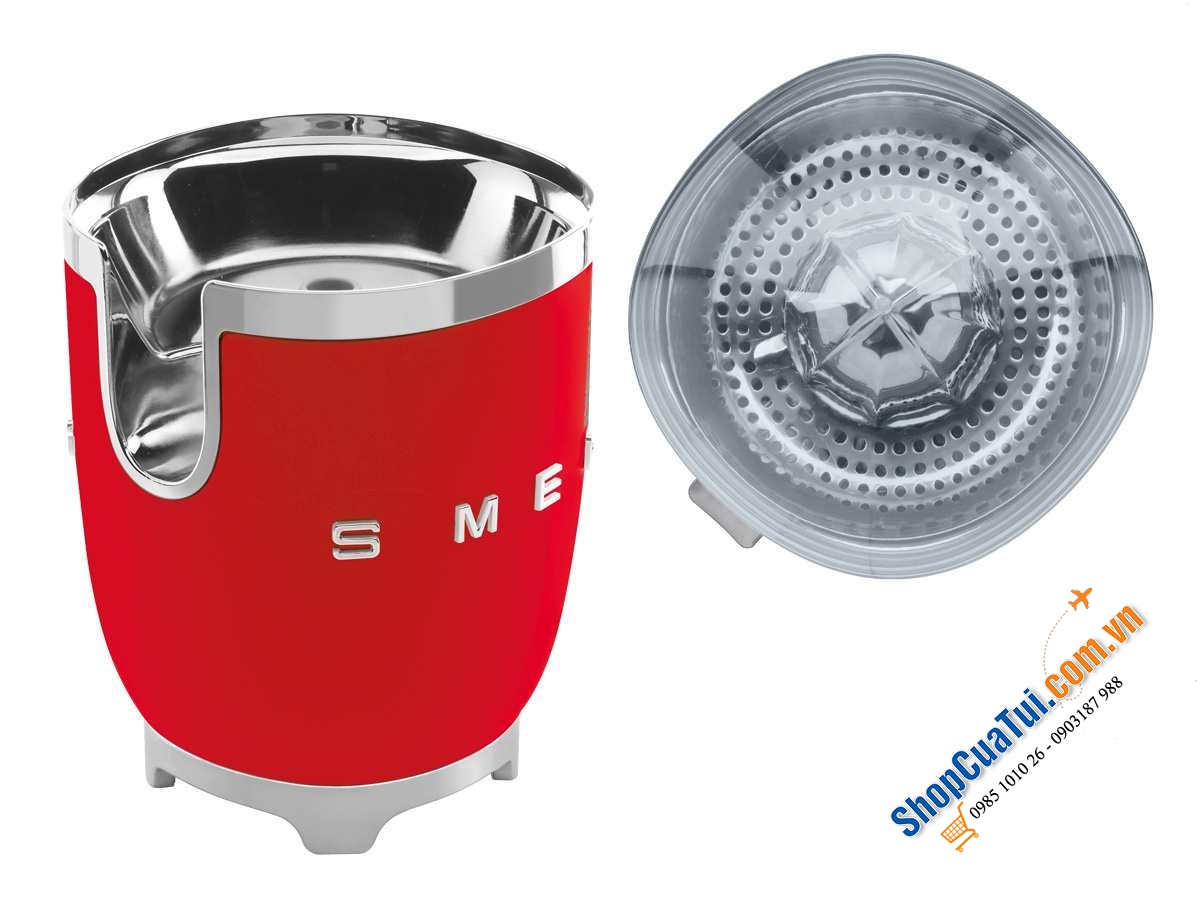 MÁY VẮT CAM SMEG MÀU ĐỎ - ĐỘNG CƠ 70W BẬT TẮT TỰ ĐỘNG dễ dàng cho ly nước cam với lực nhẹ, thiết kế sang trọng từ thương hiệu nổi tiếng