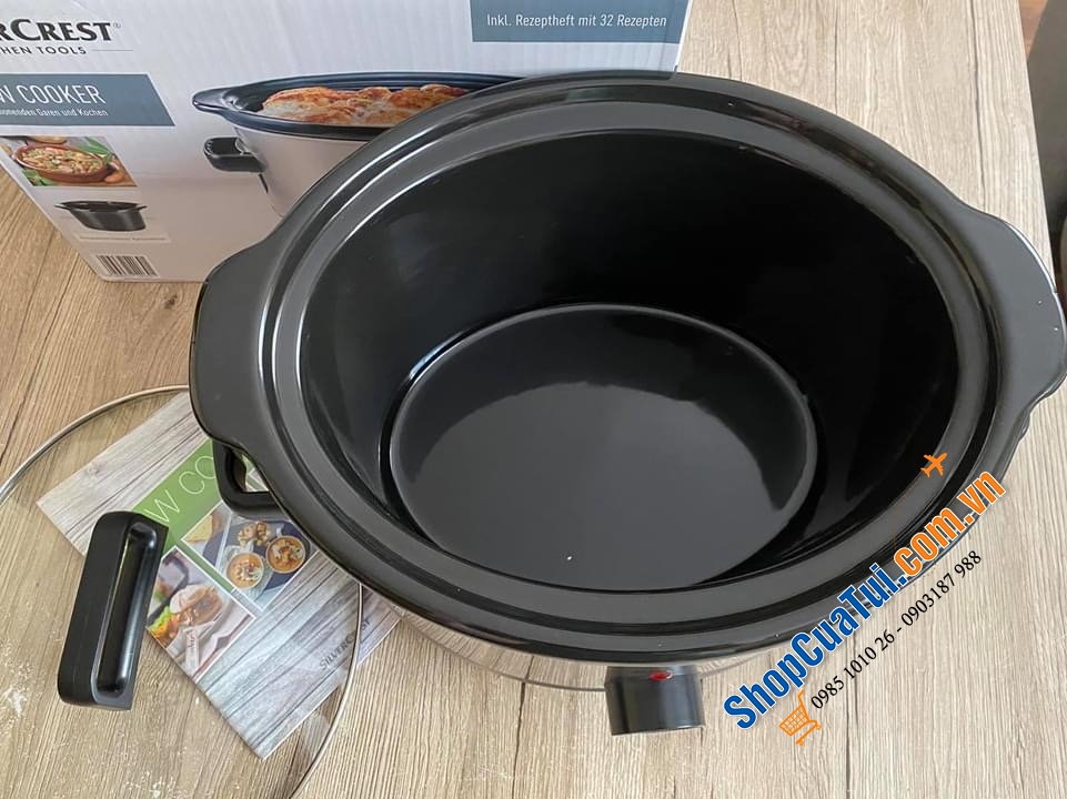 Nồi nấu chậm Silvercrest - dung tích 6 lít thoải mái nấu cháo, tần gà nguyên con.