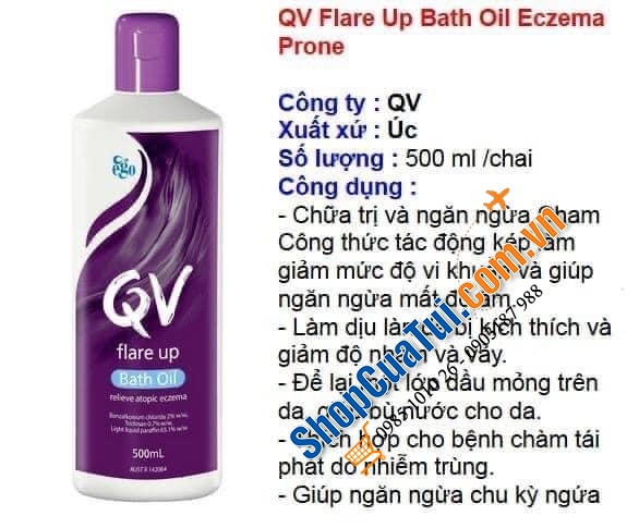 Dầu tắm QV Flare Up Bath Oil 500Ml Eczema Prone chuyên dành cho da chàm, ngứa