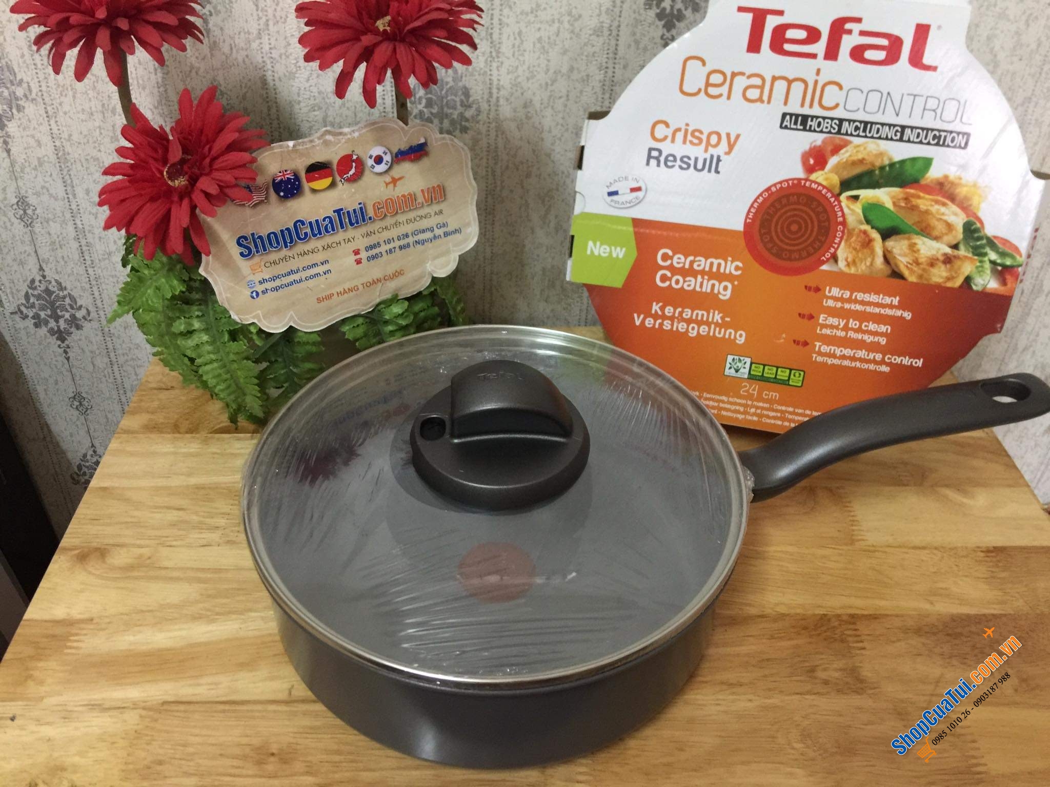 QUÁNH TEFAL GỐM 24 CM - MADE IN FRANCE.