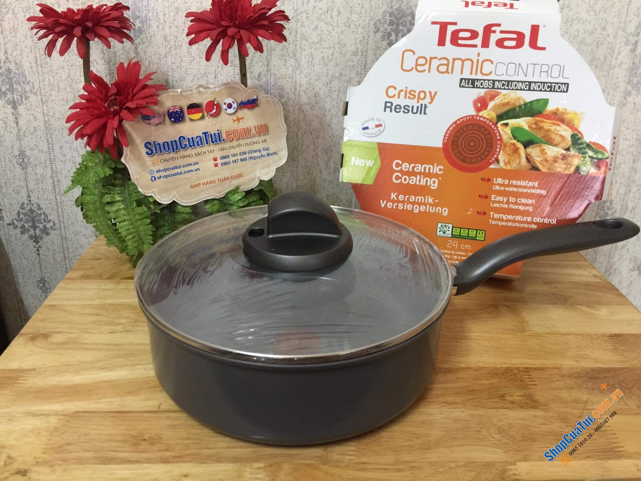 QUÁNH TEFAL GỐM 24 CM - MADE IN FRANCE.