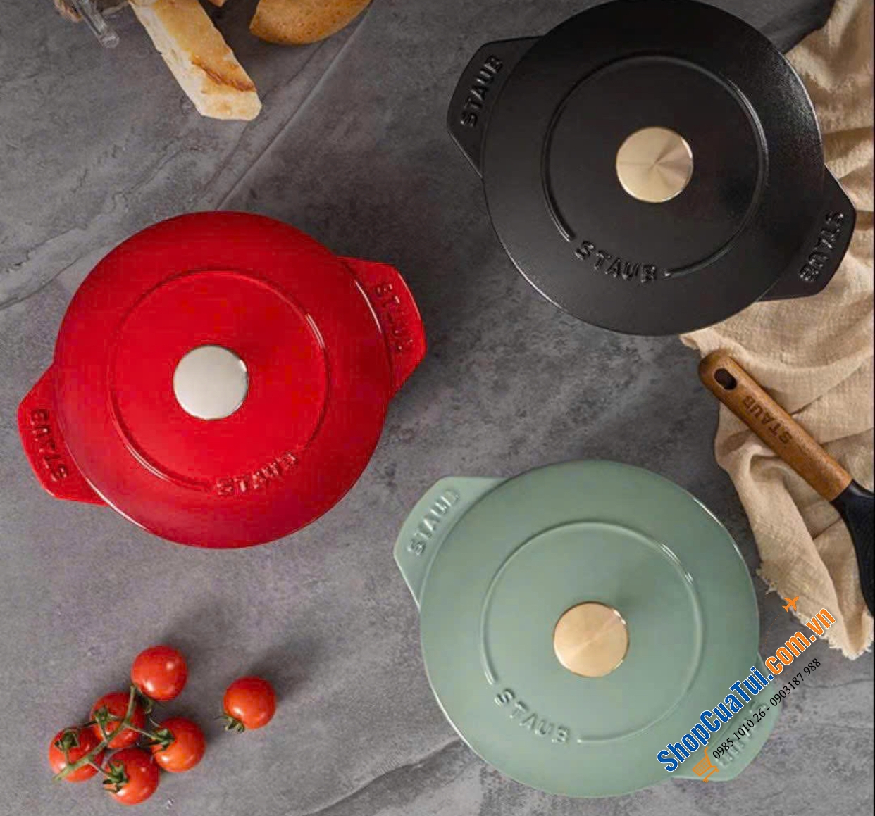 NỒI STAUB GOHAN PHIÊN BẢN ĐEN NÚM VÀNG 16 CM.