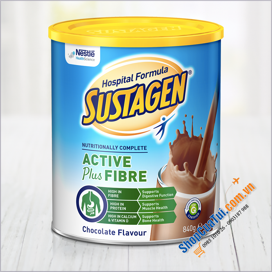 Sustagen Hospital Active + Fibre 840g Chocolate - SỮA DINH DƯỠNG SUSTAGEN BỔ SUNG CHẤT XƠ VỊ SÔ-CÔ-LA (công thức bệnh viện)