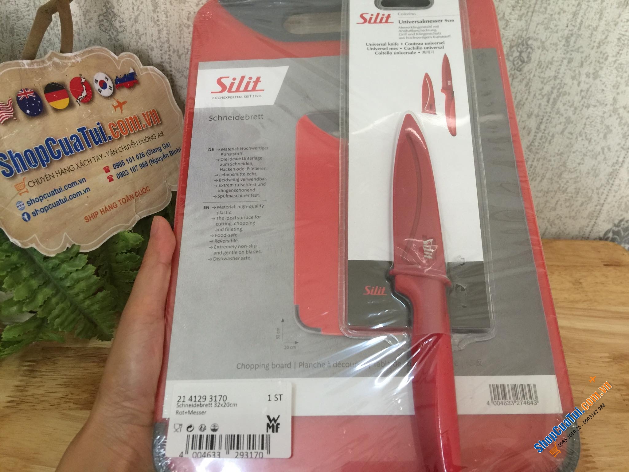 SET THỚT KHÁNG KHUẨN + DAO SILIT MÀU ĐỎ.