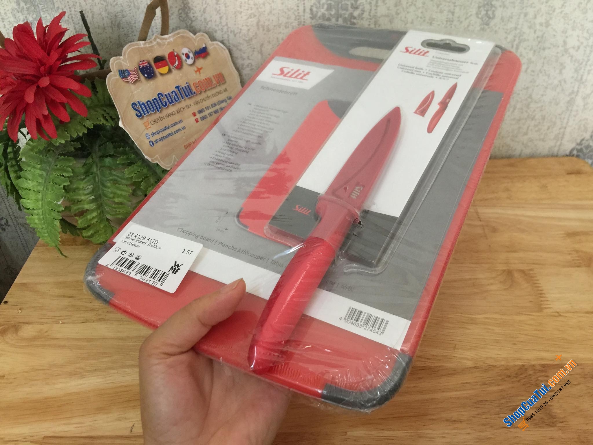 SET THỚT KHÁNG KHUẨN + DAO SILIT MÀU ĐỎ.