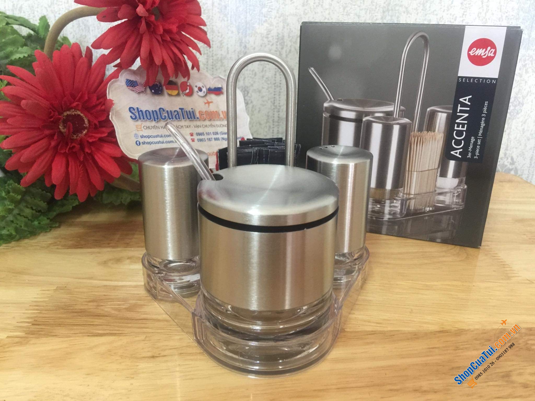 SET ĐỰNG MUỐI-TIÊU-DẤM TỎI-TĂM EMSA ACCENTA.