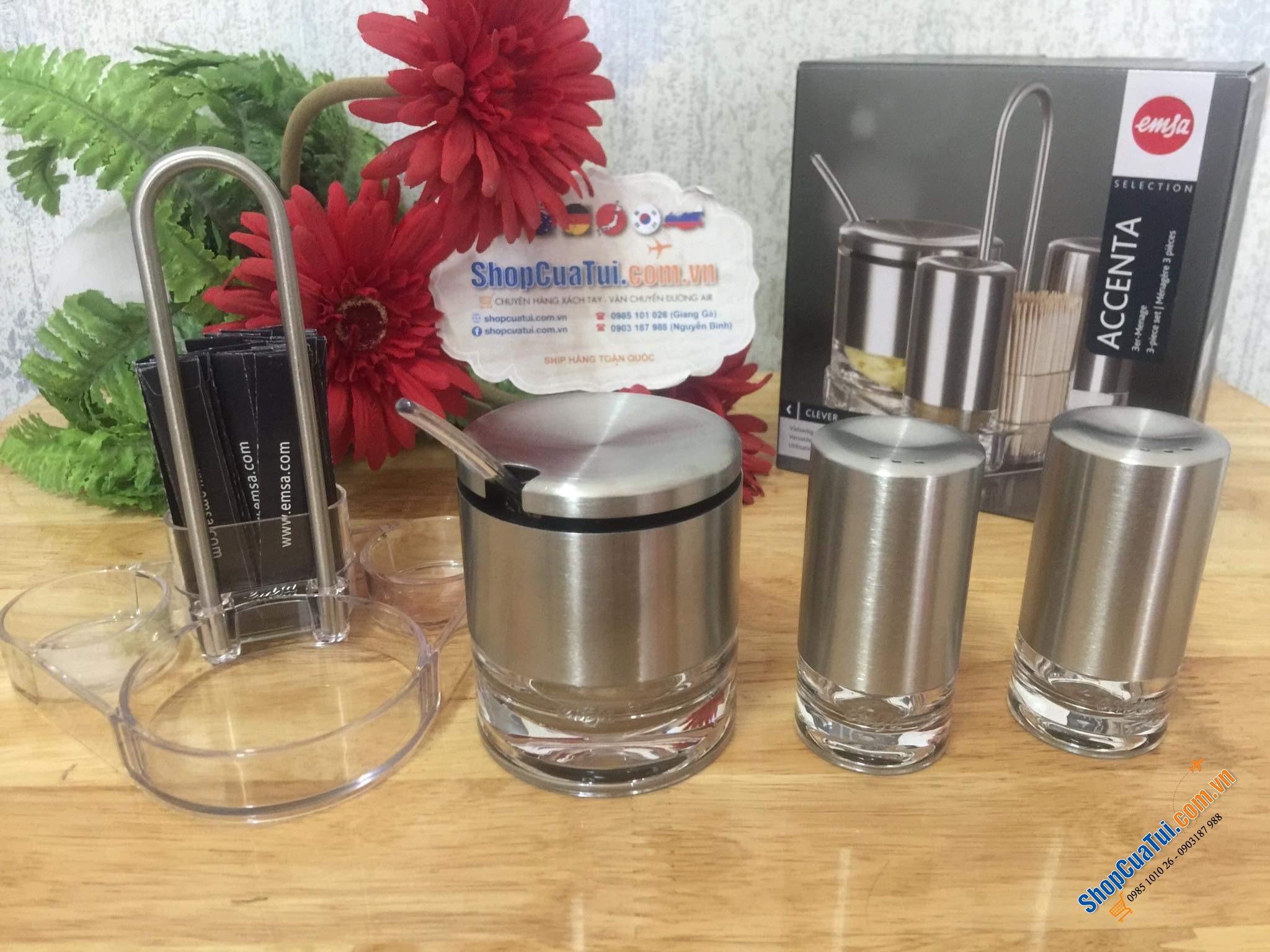 SET ĐỰNG MUỐI-TIÊU-DẤM TỎI-TĂM EMSA ACCENTA.